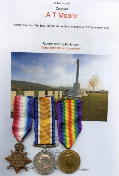 Early 1914 Mons Trio Casualty Group To Cpl Albert T Moore, Royal Artillery