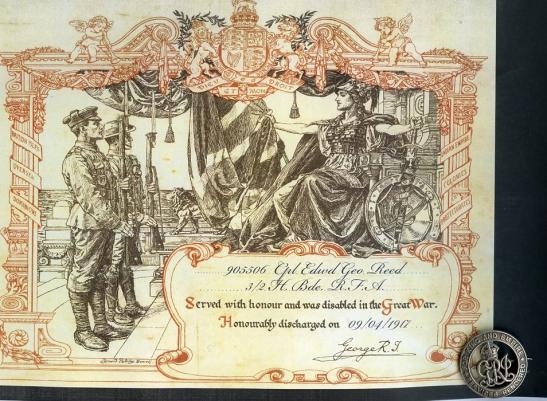 Silver War Badge To Cpl Edward George Reed. Royal Artillery