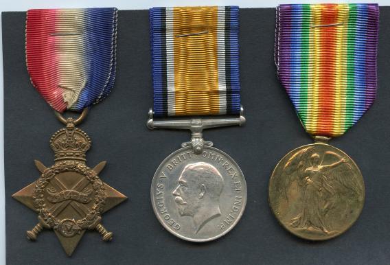1914-15 Trio World War One Medals To  Pte John Anderson, 10th Bn Scottish Rifles