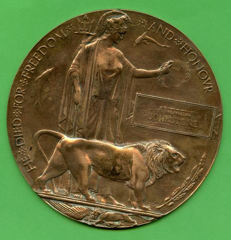 World War One Memorial Plaque to Andrew Johnstone