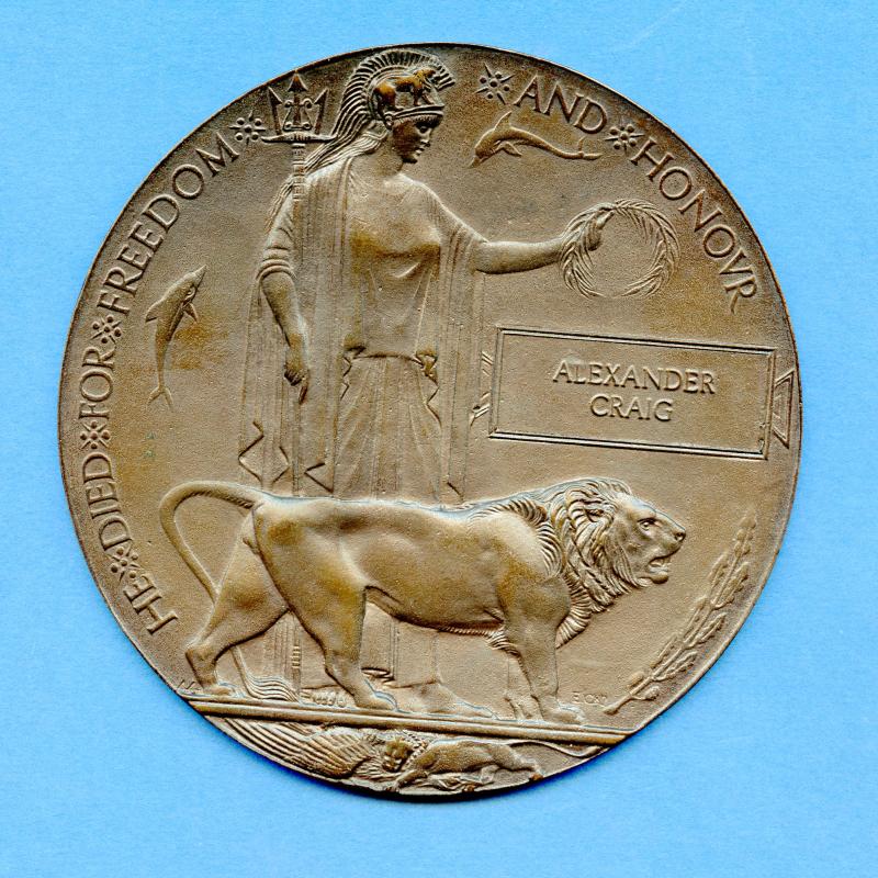 World War One Memorial Plaque To Alexander Craig
