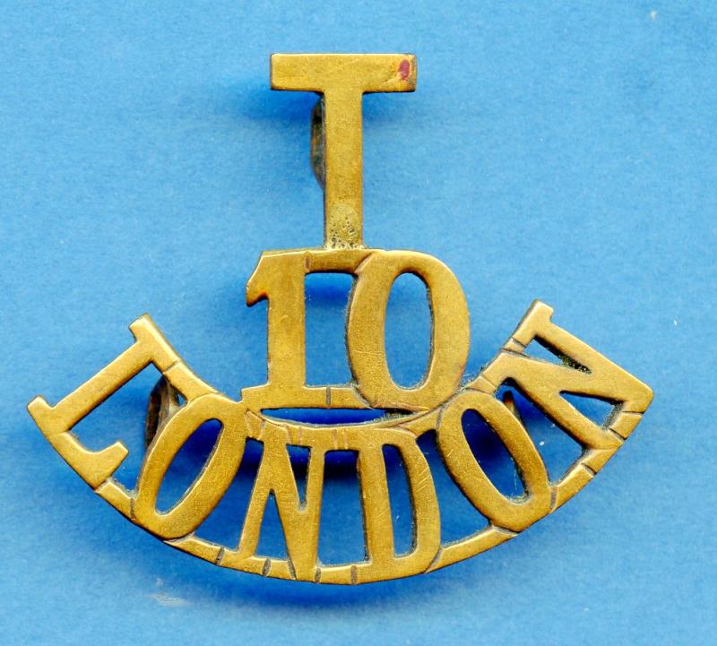 WW1 Territorial T /10 London Regiment (County of London) Battalion (Hackney) Shoulder Title Badge