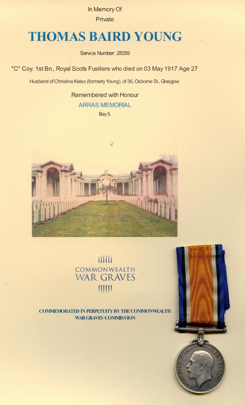 British War Medal 1914-18 To Pte  Thomas Baird. Young, Royal Scots Fusiliers