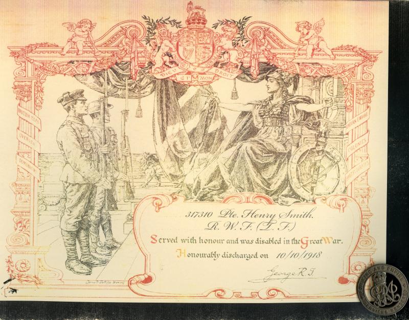 Silver War Badge Awarded to  Pte Henry Smith, Royal Welch Fusiliers T.F.