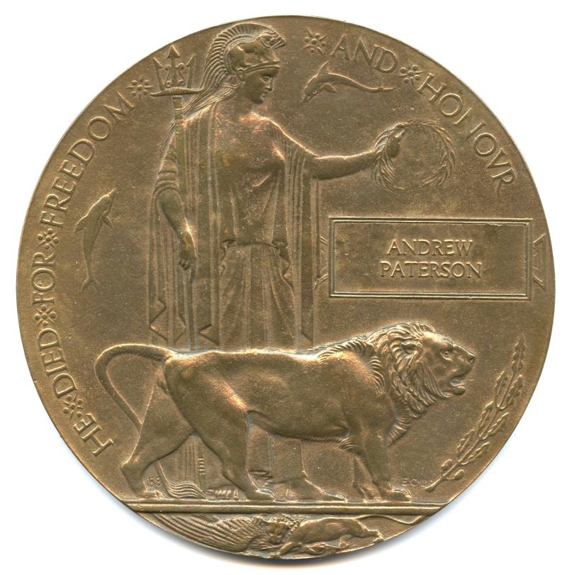 WW1 Memorial Plaque To Andrew Paterson