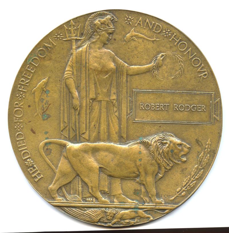 WW1 Memorial Plaque To Robert Rodger