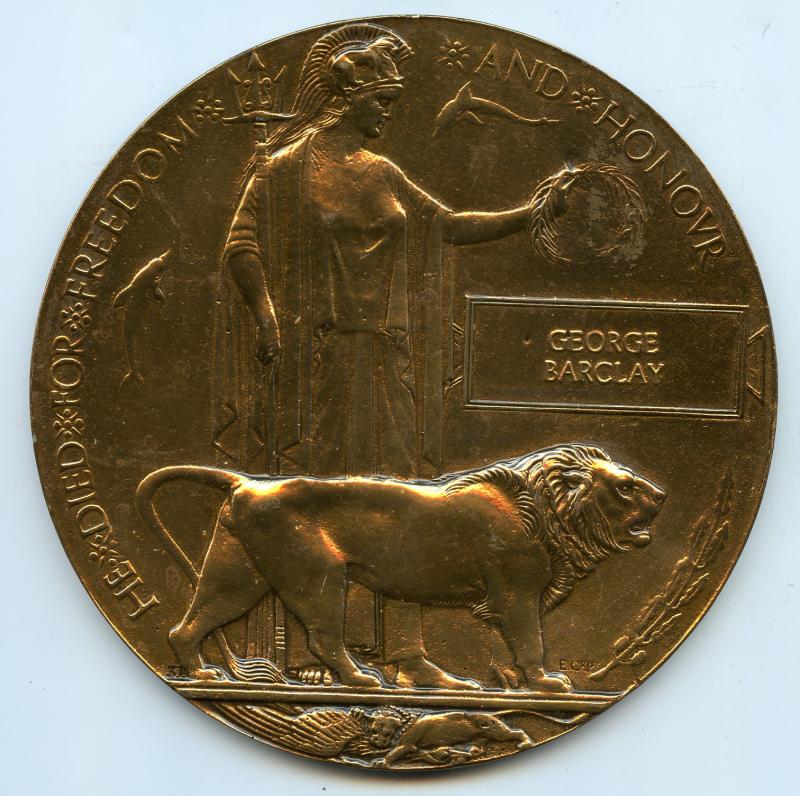 WW1 Memorial Plaque To George Barclay