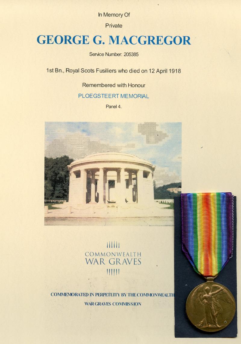 Victory Medal 1914-1919 To Pte George G McGregor, Royal Scots Fusiliers