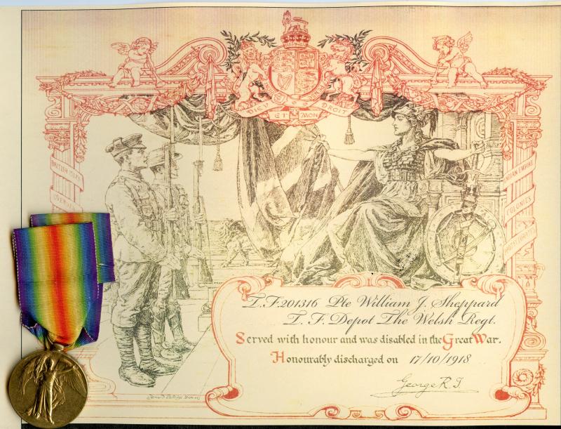 Victory Medal 1914-1919 To  Pte William J Sheppard The Welsh Regiment