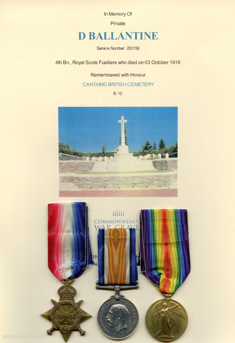 1914-15 Trio World War One Medals To Pte David Ballantine 4th Bn., Royal Scots Fusiliers