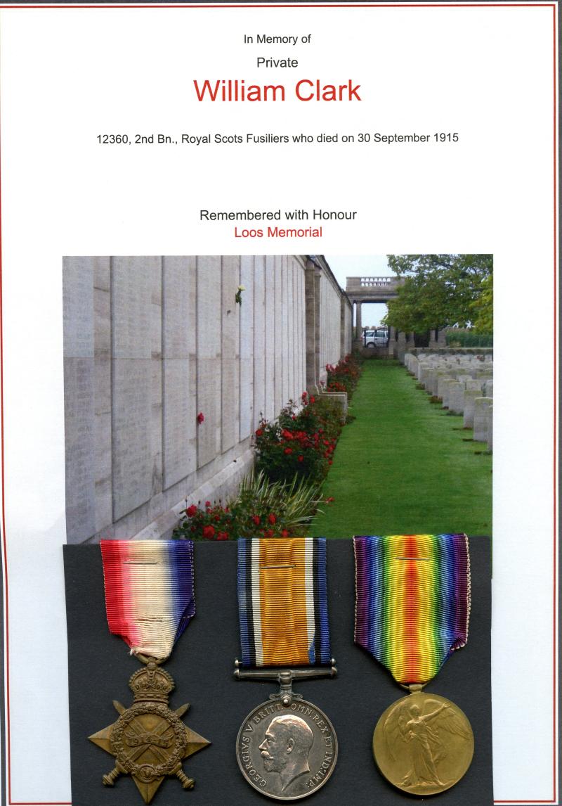 1914-15 Trio World War One Medals To Pte William Clark 2nd Bn., Royal Scots Fusiliers