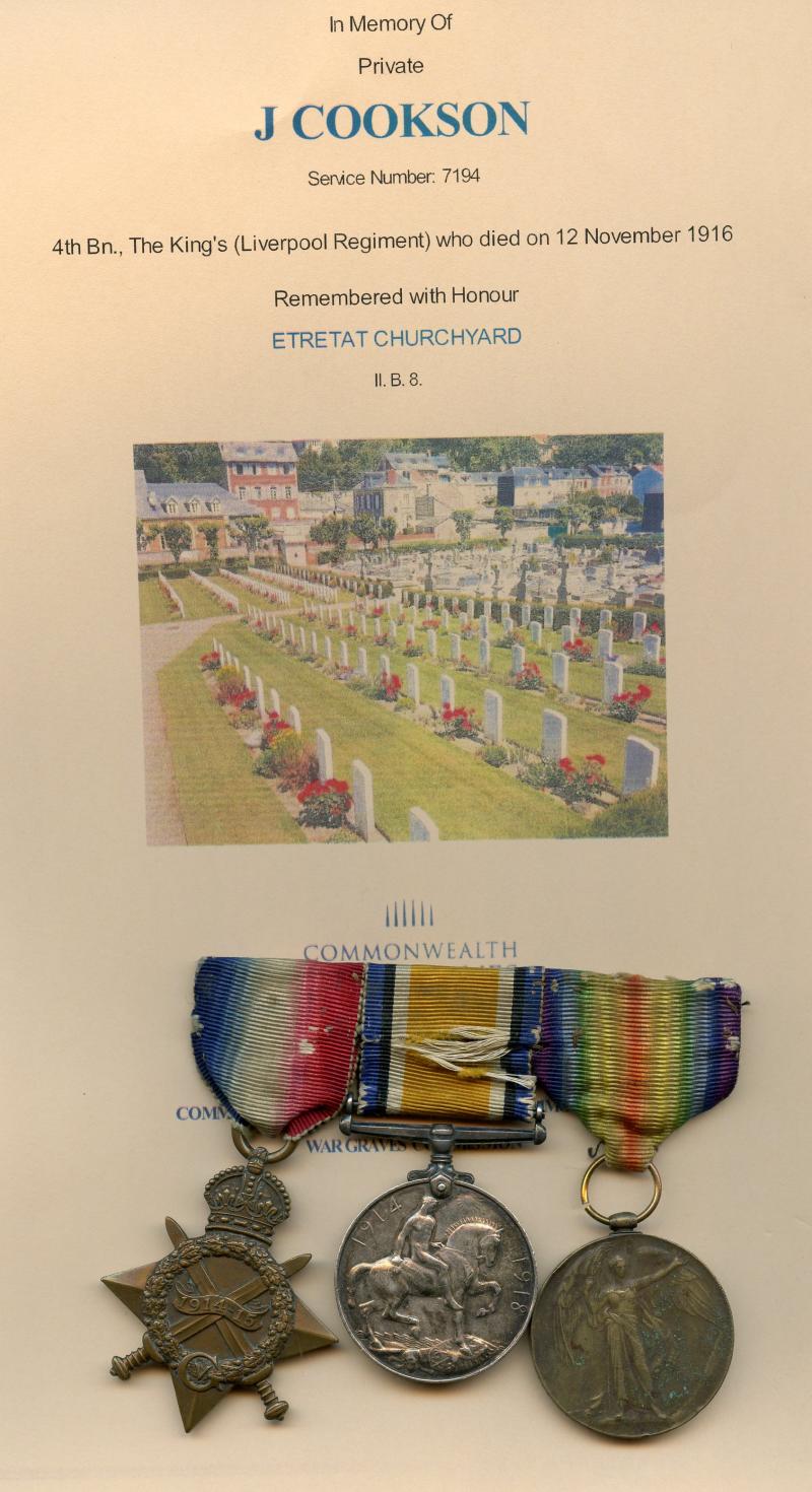 Cookson Brothers WW1 Medals Liverpool Regiment