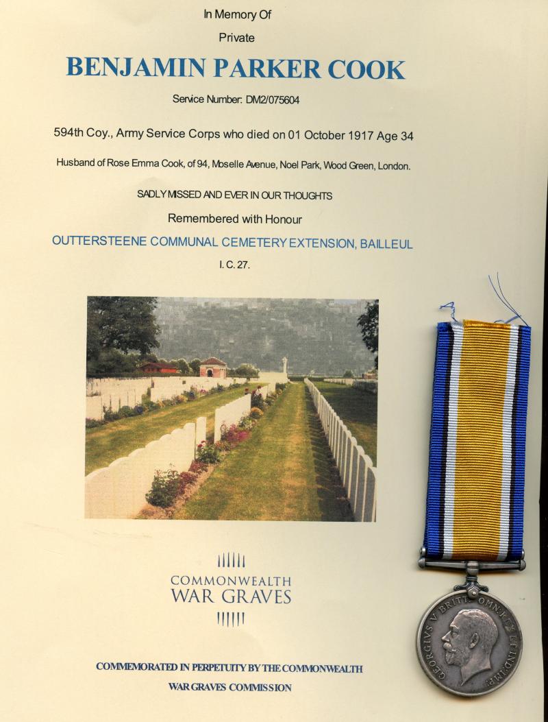 British War Medal 1914-18 To Pte Benjamin Parker Cook, Army Service Corps