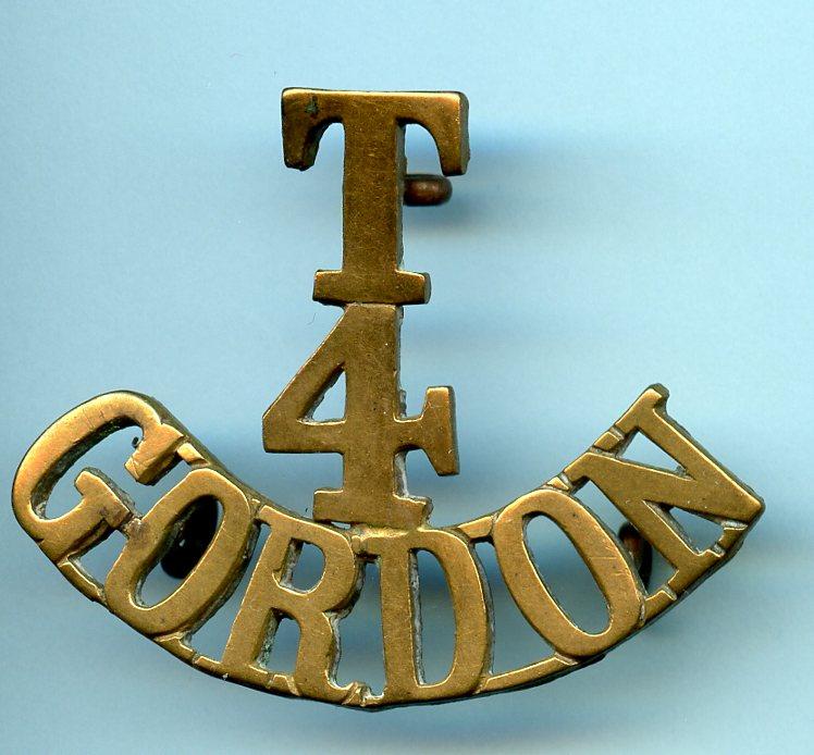 WW1 4th Territorial Battalion Gordon Highlanders (T/4 Gordon)  Brass Shoulder Title Badge