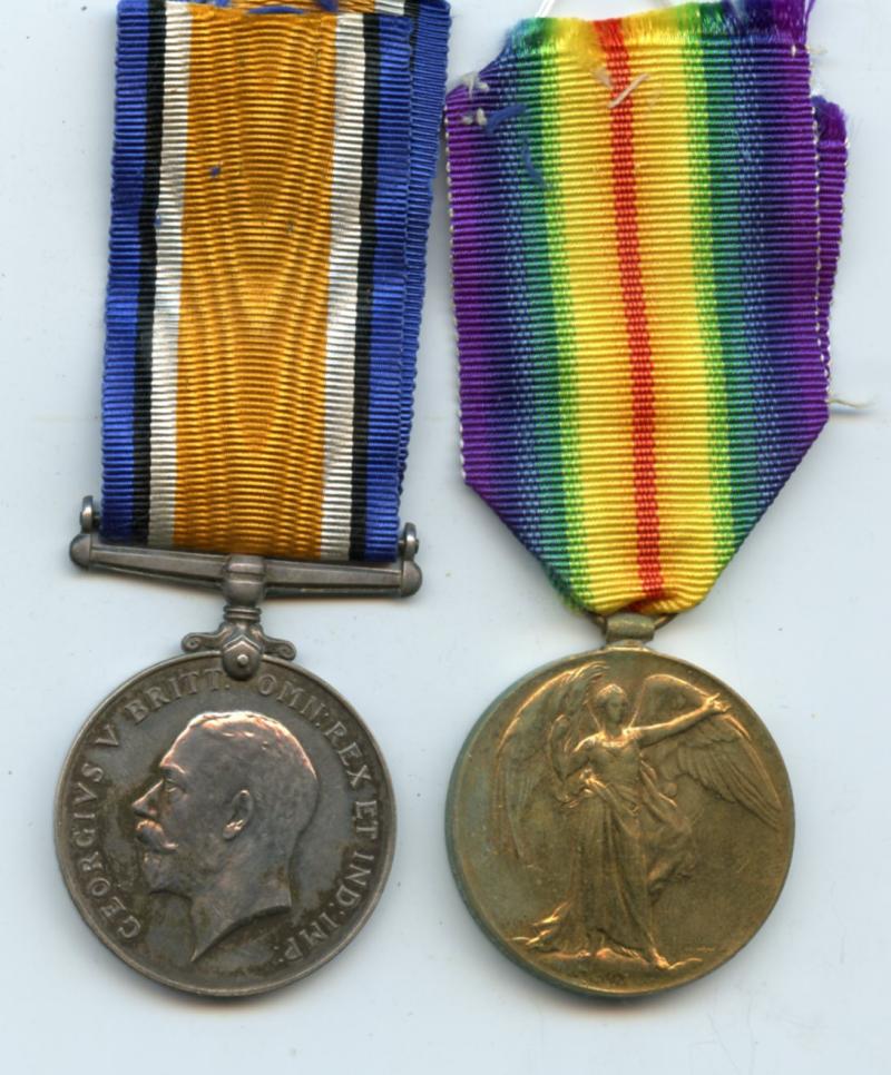 WW1 British War & Victory Medals Pair to Pte John James Mitchell, 8th Battalion Border Regiment