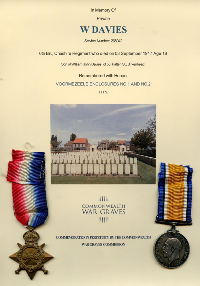 1914-15 Star, British War Medal 1914-18 To Pte William Davies 6th Bn., Cheshire Regiment