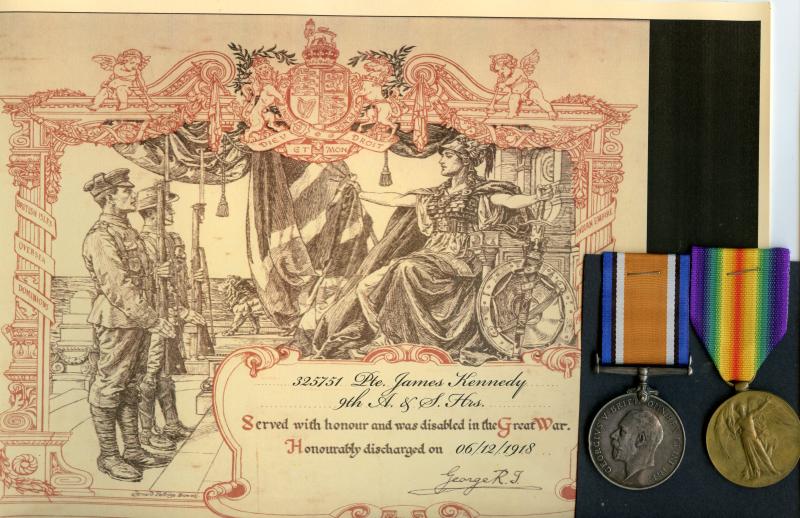 WW1 British War & Victory Medals Pair To Pte James Kennedy, 1/9th Bn Argyll and Sutherland Highlanders