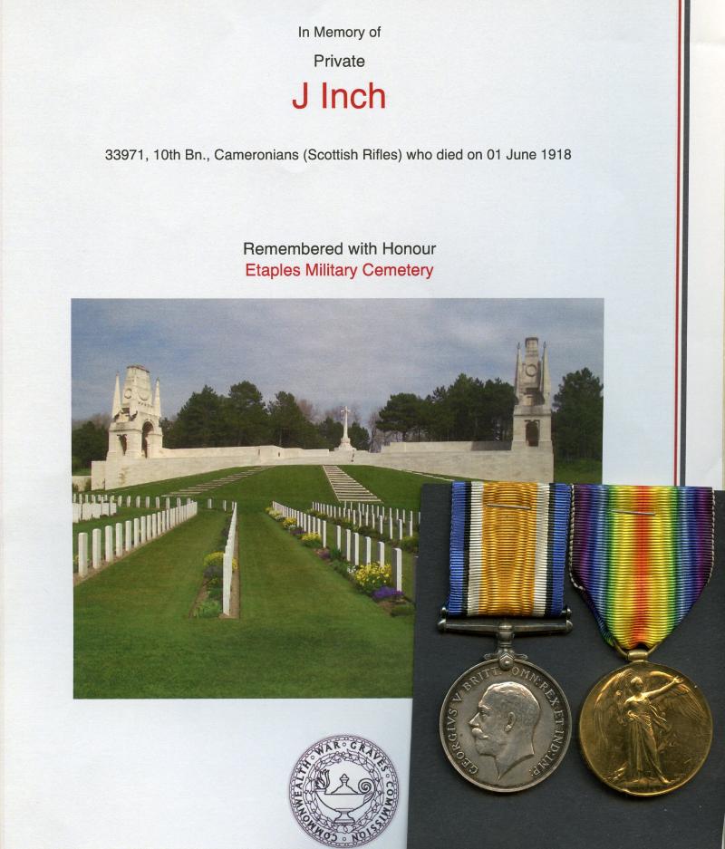WW1 British War & Victory Medals Pair to Pte James McIntyre Cramond Inch