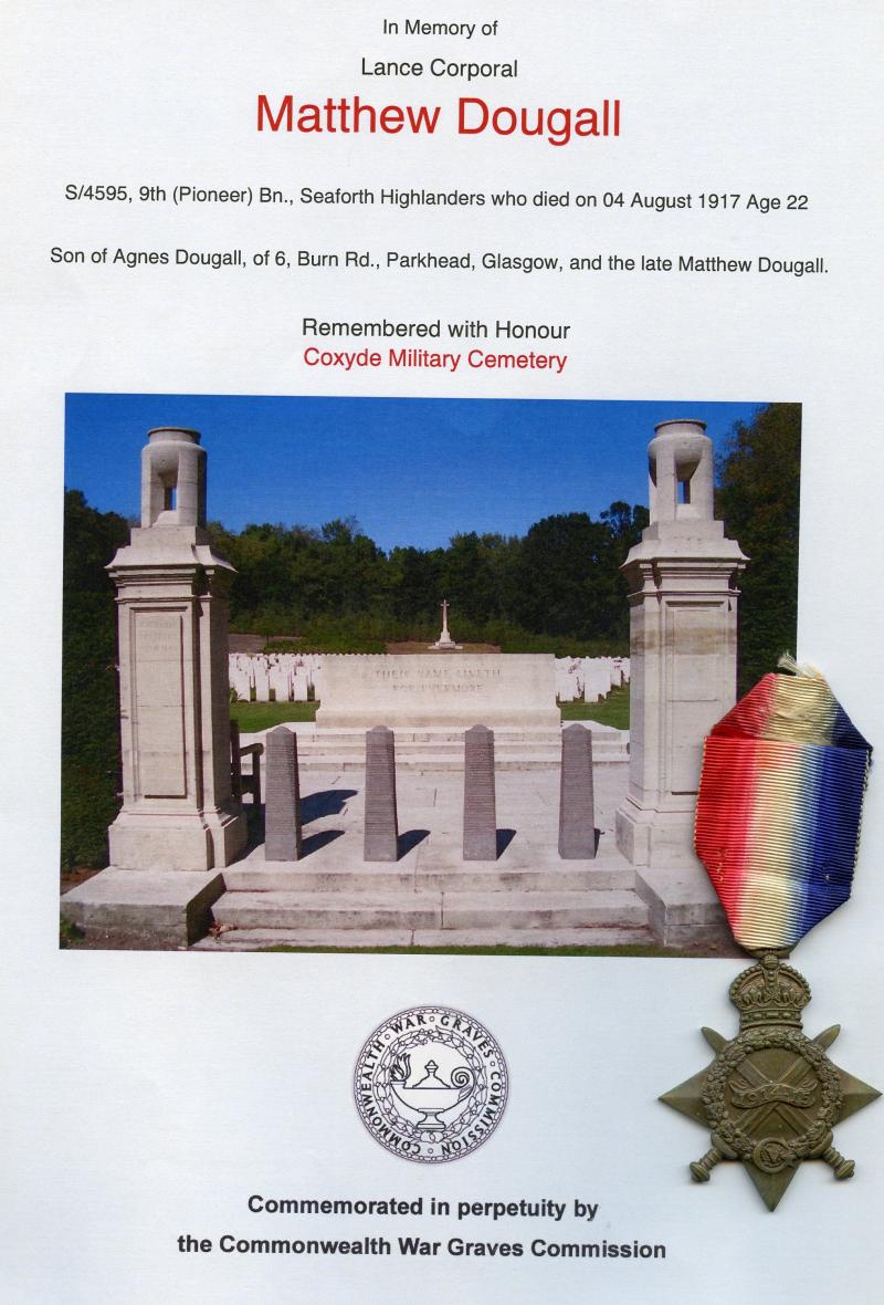 1914-15 Star To L/Cpl Matthew Dougall, 9th (Pioneer) Bn., Seaforth Highlanders
