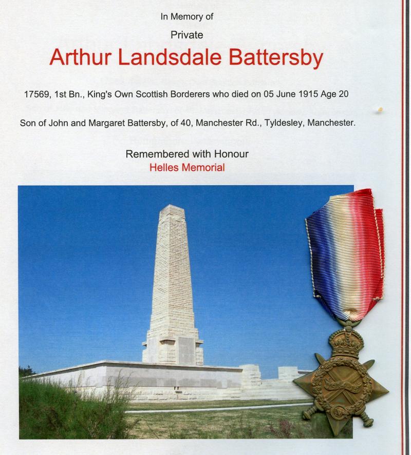 1914-15 Star To Pte Arthur Landsale Battersby, 1st Bn., King's Own Scottish Borderers