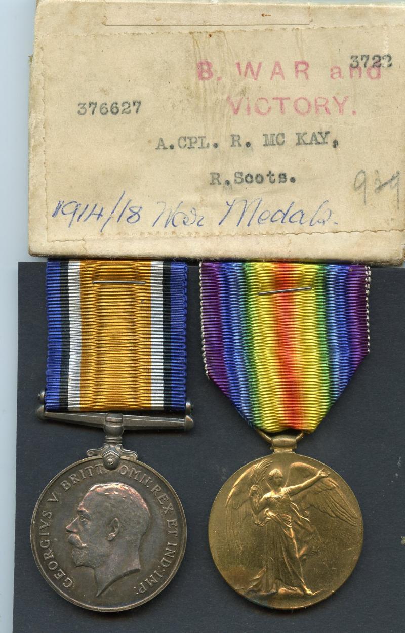 WW1 British War & Victory Medals Pair  To A.Cpl Robert McKay, 15th  Battalion Royal Scots