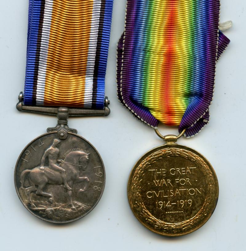 First War Pair Medals British War & Victory Medals to Air Mech 3 Robert Partridge, Royal Air Force