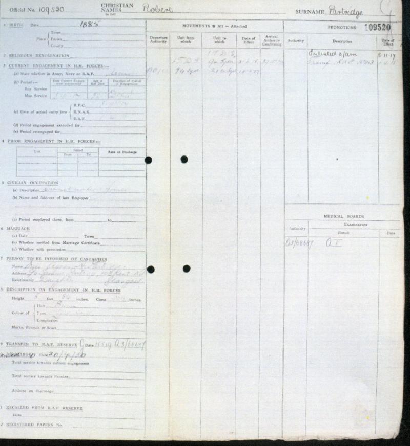 First War Pair Medals British War & Victory Medals to Air Mech 3 Robert Partridge, Royal Air Force