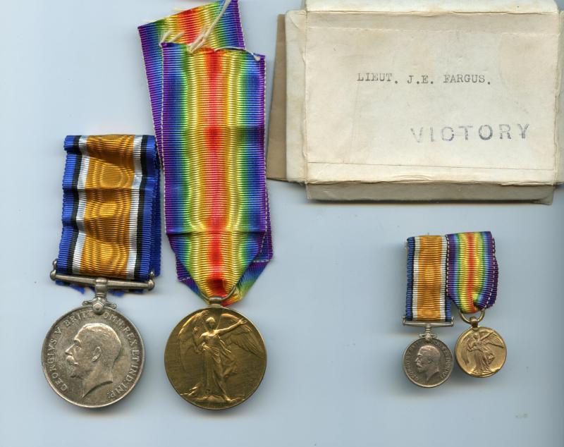 WW1 British War & Victory Medals Pair to Lieut J E Fargus,  Royal Artillery ( From Hull)