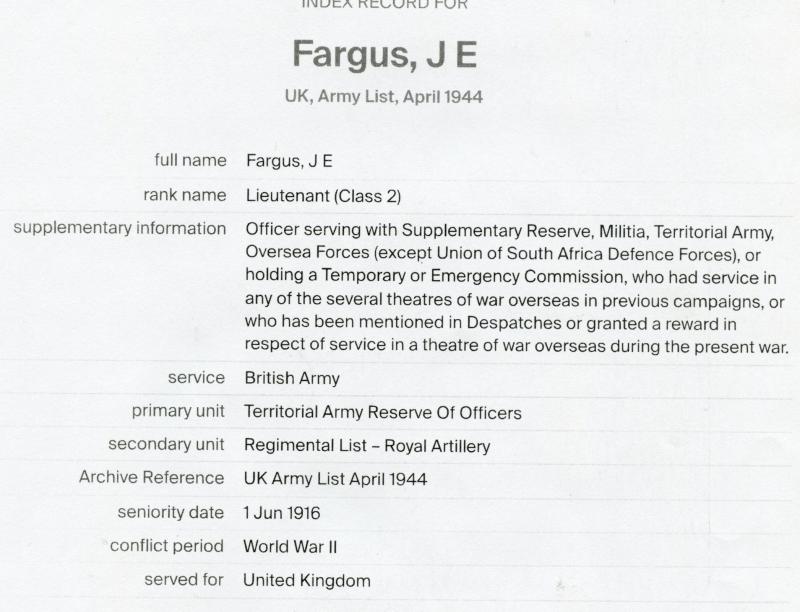 WW1 British War & Victory Medals Pair to Lieut J E Fargus,  Royal Artillery ( From Hull)