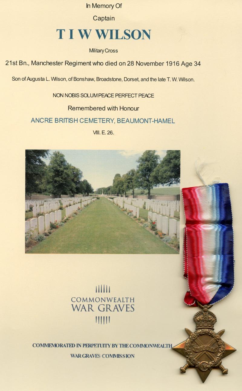 1914-15 Star To Captain Thomas Irving Ward Wilson Military Cross 21st Bn., Manchester Regiment