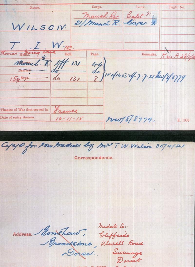 1914-15 Star To Captain Thomas Irving Ward Wilson Military Cross 21st Bn., Manchester Regiment