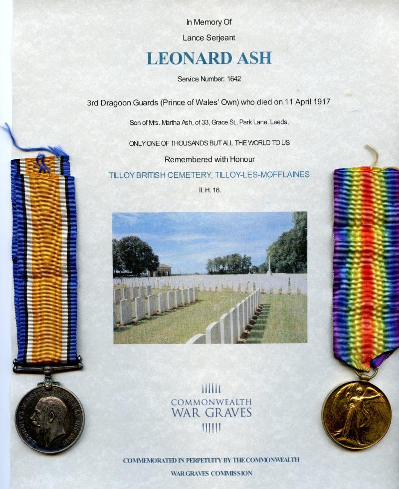 WW1 British War & Victory Medals Pair To Lance Sergeant Leonard Ash, 3rd Dragoon Guards