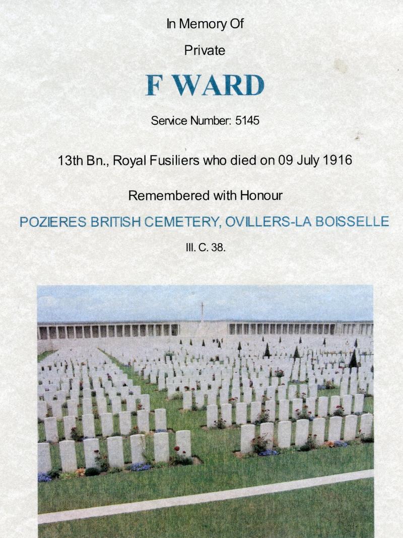 WW1 1914-15 Star Medal To Pte Frederick Ward, 13th Bn., Royal Fusiliers