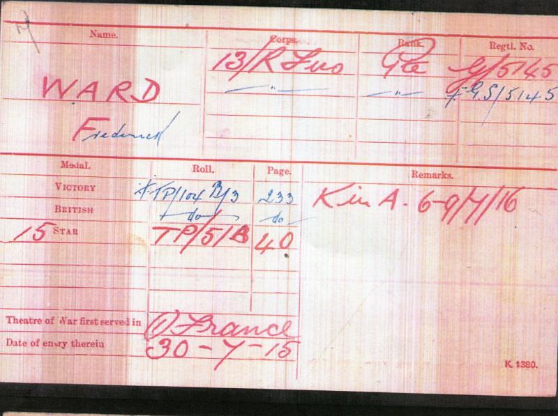 WW1 1914-15 Star Medal To Pte Frederick Ward, 13th Bn., Royal Fusiliers