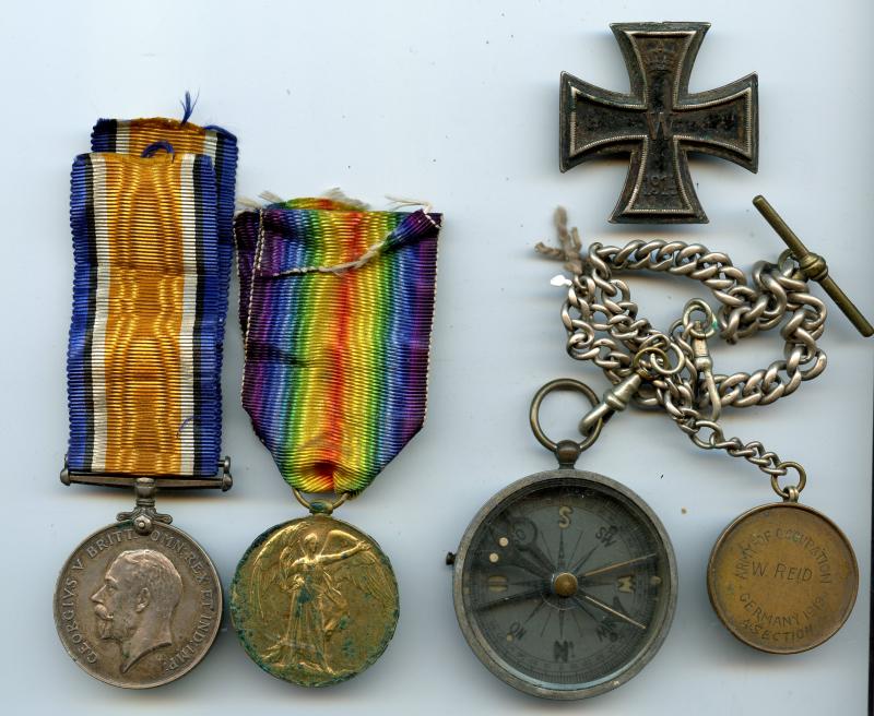 WW1 British War & Victory Medals Pair to Pte William H Reid, Royal Army Medical Corps ( With WW1 Souvenirs Compass ect )