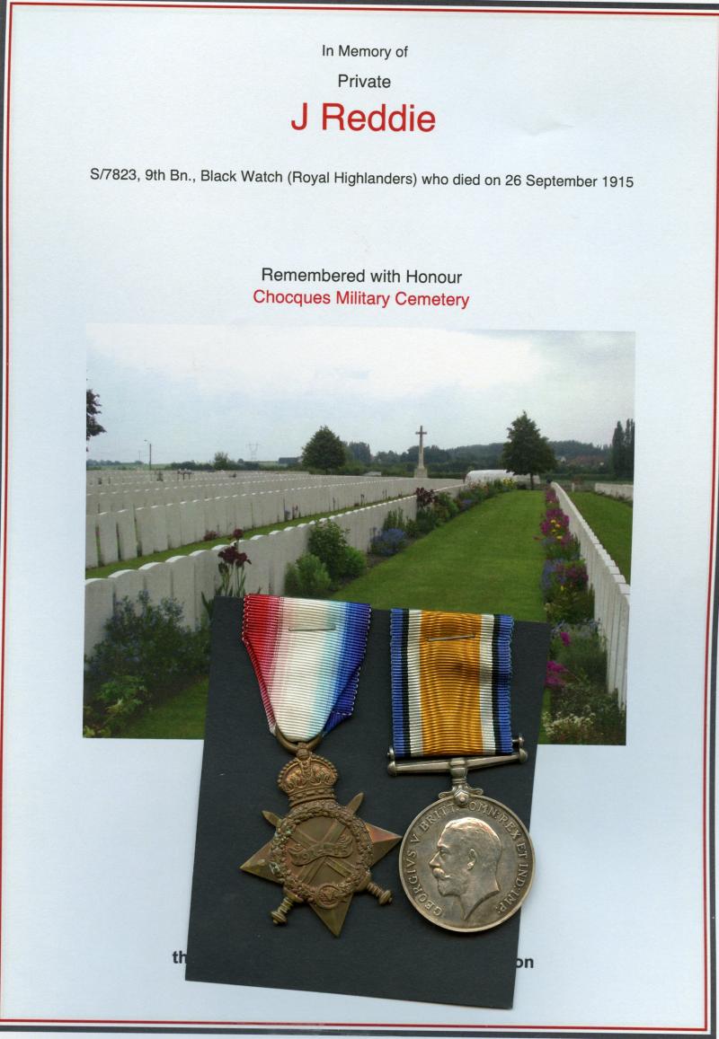 WW1 1914-15 Star  & British War Medal 1914-18 To Pte James Reddie 9th Bn., Black Watch (Royal Highlanders)