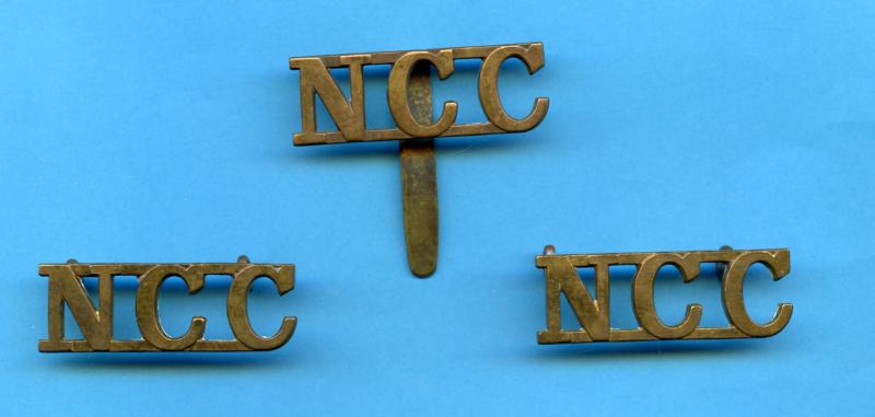 WW1 NCC Non Combatant Corps  Brass Cap Badge with Pair of Shoulder Titles
