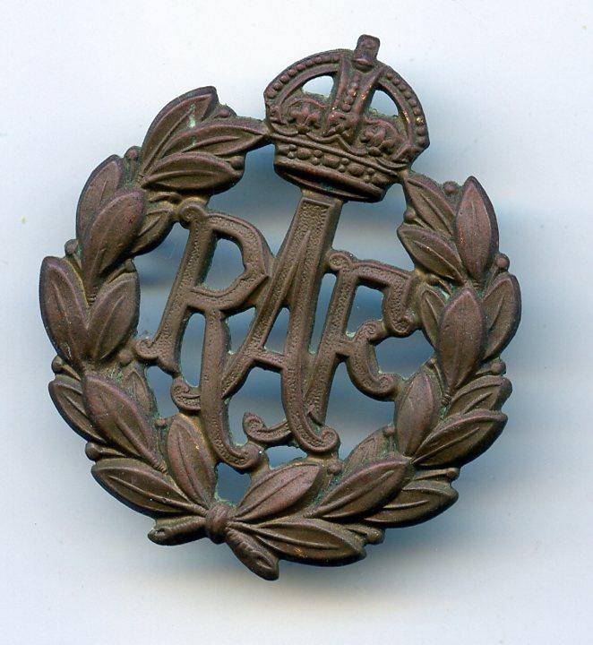Royal Air Force  Brass King's Crown Cap Badge