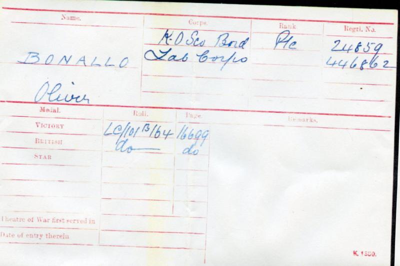 WW1 British War & Victory Medals Pair To Pte Oliver Bonallo King's Own Scottish Borderers