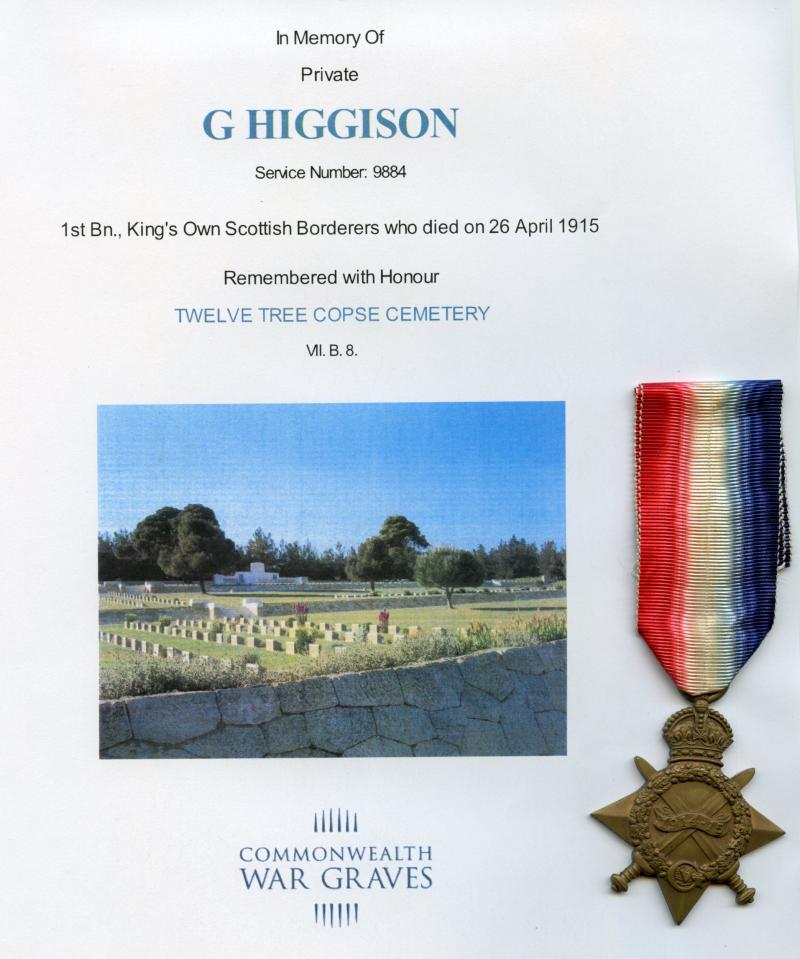 1914-15 Star To Pte George Higginson 1st Bn., King's Own Scottish Borderers