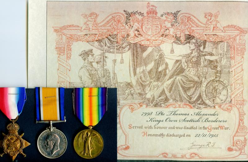 1914 Mons Trio World War One Medals To Pte Thomas Alexander, 2nd Bn Kings Own Scottish Borderers