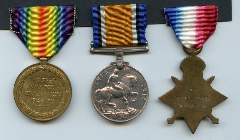 1914 Mons Trio World War One Medals To Pte Thomas Alexander, 2nd Bn Kings Own Scottish Borderers