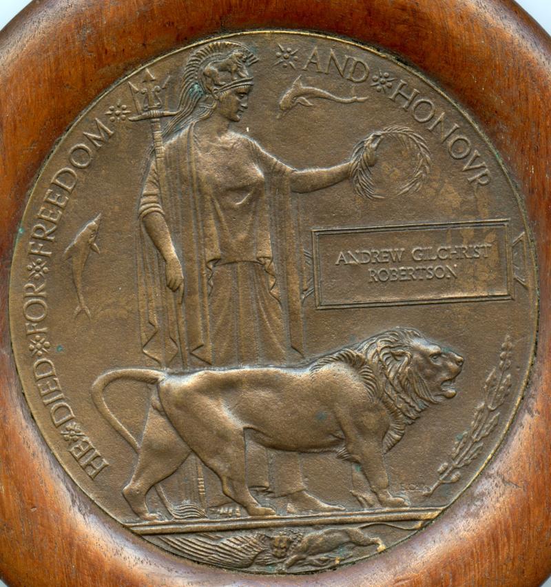 WW1 Memorial Plaque to Second Lieutenant Andrew Gilchrist Robertson 205th Sqdn. 22nd Wing, Royal Air Force