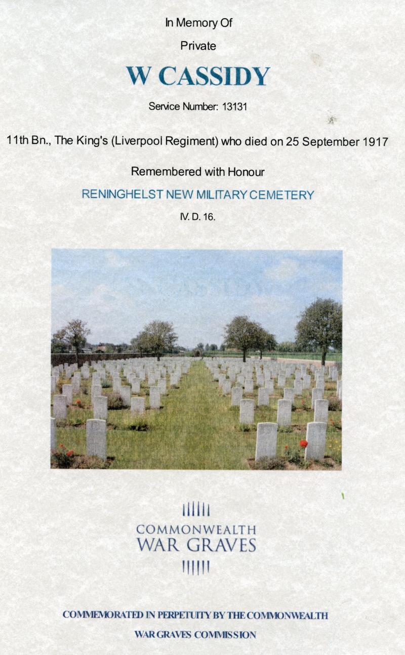 WW1 British War Medal 1914-18 To Pte William Cassidy, 11th Bn., The King's (Liverpool Regiment)