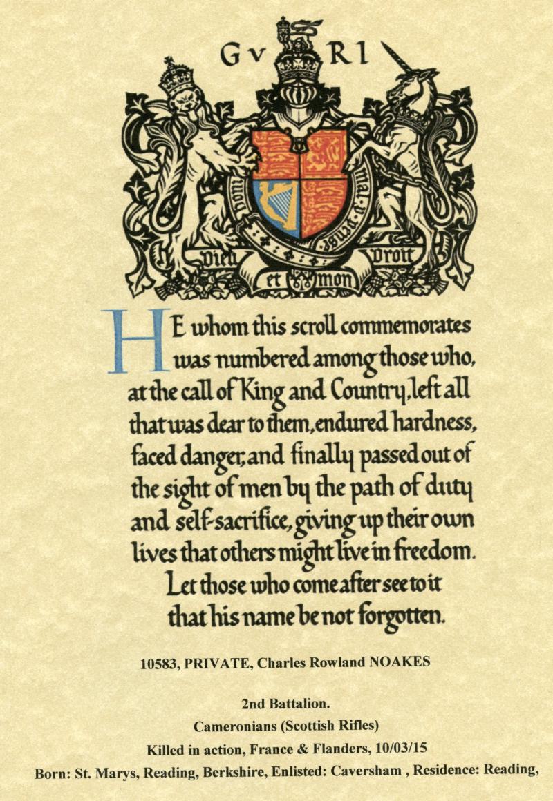 WW1 1914 Mons Star Medal To Pte Charles Rowland Noakes, 2nd Bn., Cameronians (Scottish Rifles)