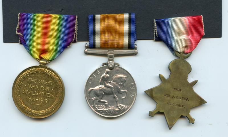 WW1 1914 Mons Trio To Pte James Squire Yeates, 1st Bn., Cameronians (Scottish Rifles)