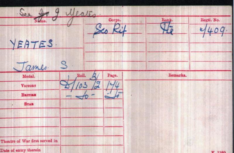 WW1 1914 Mons Trio To Pte James Squire Yeates, 1st Bn., Cameronians (Scottish Rifles)