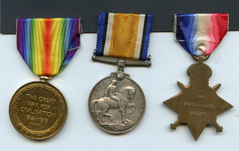 1914-15 Star Trio & Memorial Plaque to Pte Thomas Wallace, 5th Bn., Cameronians (Scottish Rifles)