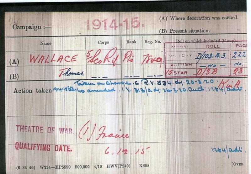 1914-15 Star Trio & Memorial Plaque to Pte Thomas Wallace, 5th Bn., Cameronians (Scottish Rifles)