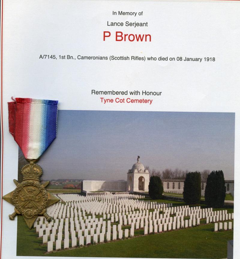 WW1 1914 Mons Star Medal To Lance Serjeant Peter Brown, 1st Bn., Cameronians (Scottish Rifles)